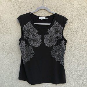 CALVIN KLEIN Women's Sleeveless Black Embellished Top - Size S